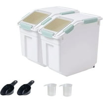 Airtight Flour Storage Container 25 lb Rice Storage Container with Wheels Seal Locking Lid, Food Containers with Measuring Cup& Scoop for Flour, Rice, Grain, Gray, 2Pack