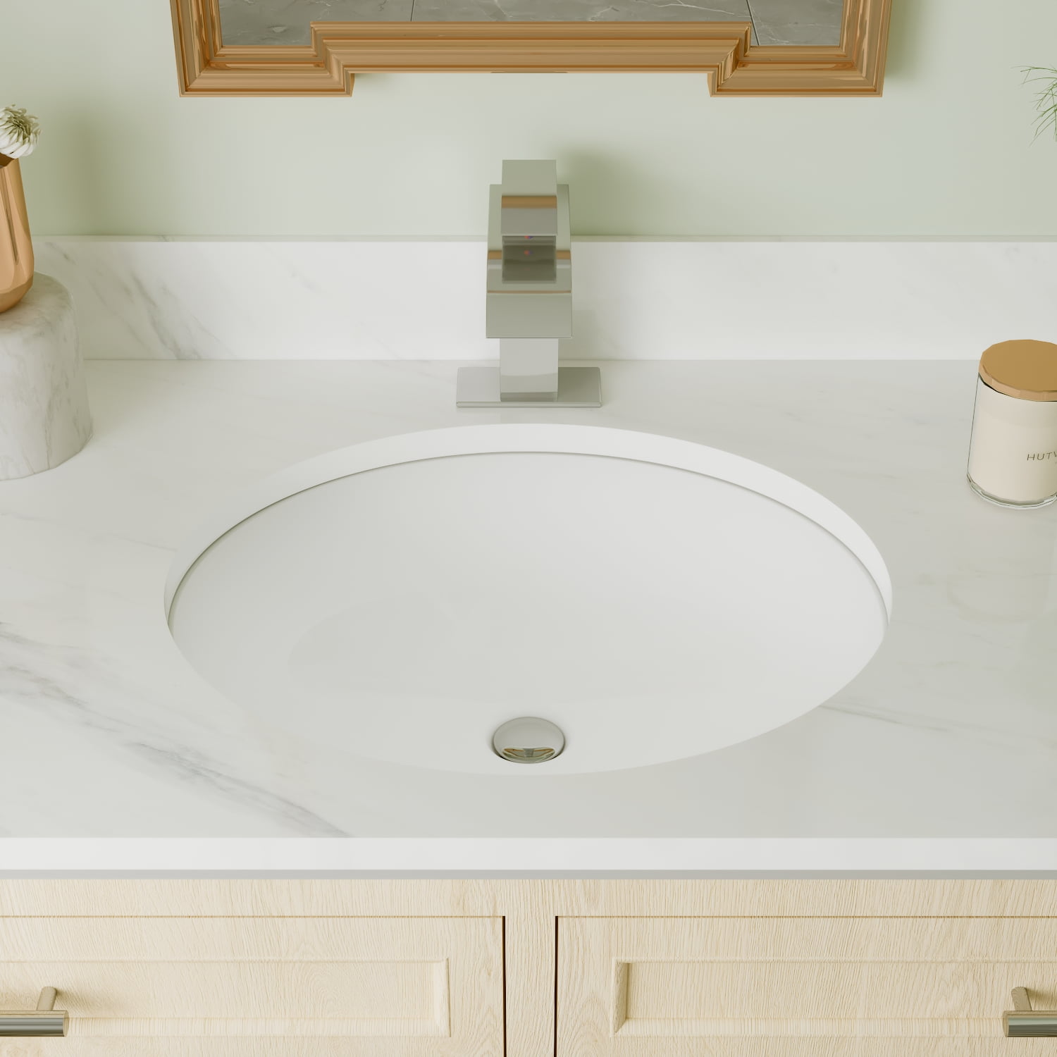 DeerValley DV-1U301 Oval White Ceramic Undermount Bathroom Sink with Overflow Hole (16.5" L x 13.39" W)