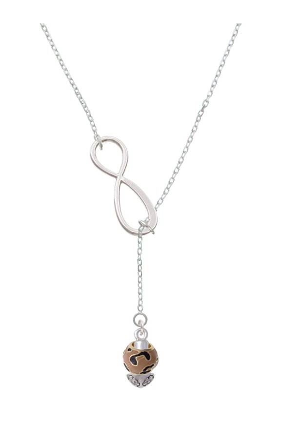 Goldtone Wide Tan Cheetah Print Spinners Silver tone Elegant Infinity Lariat Necklace