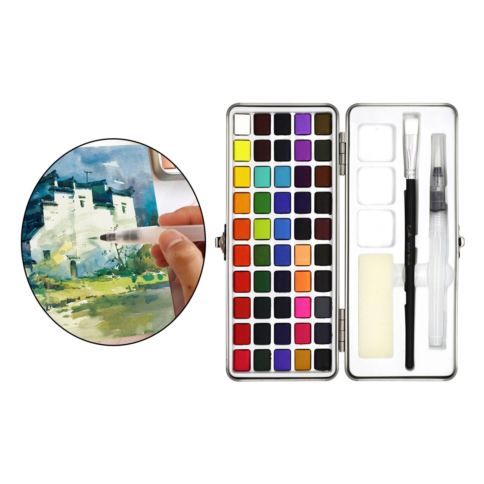 Portable Solid Watercolor Paint Set with Storage Case Professional Water Painting Pigment for Painting Coloring Adults Kids Amateur Hobbyists 50 Colors