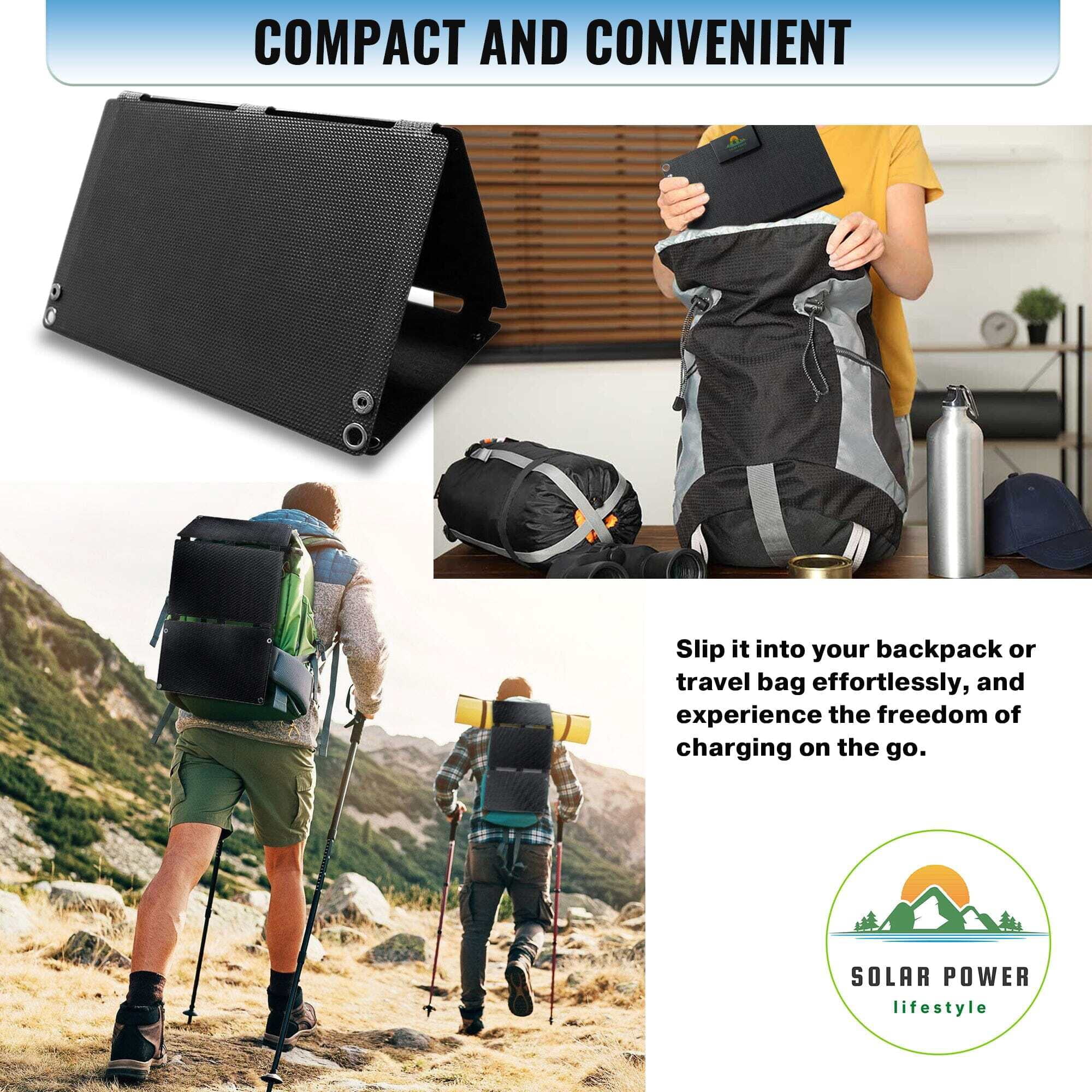 Solar Power Lifestyle 25W Solar Panel for Camping, Hiking, Outdoor Adventures, & Emergency Prep