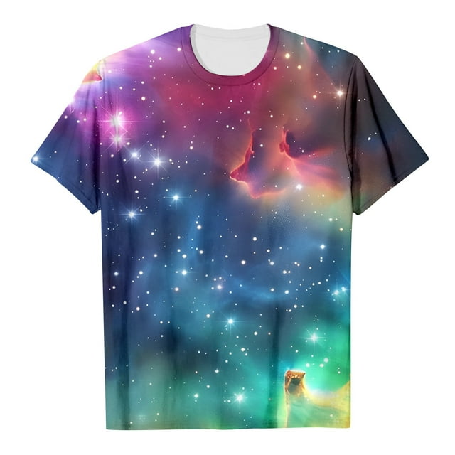 Icvfdpl T-Shirts Filles Rentrée Scolaire, T-Shirt Galaxie Manches Courtes Col Rond T-Shirt Fantaisie Haut Adolescent Impression 3D Paillettes Caractéristiques : Confortable Tenue Quotidienne 4-5 Ans