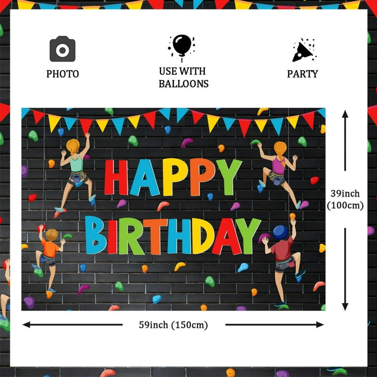 9-Piece Black Glitter Climbing Banner Set - Rock Climbing Theme Party Decorations
