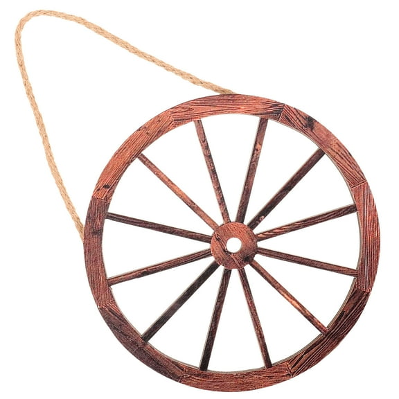 STOBOK Wall Decor Retro Wooden Wagon Wheel Decor Dark Red 1Pack for Living Room