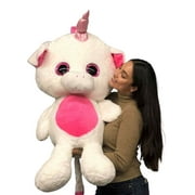 Giant Stuffed Unicorn 40 inches 102 cm Soft Big Plush Animal Pink and White Plushie