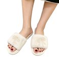 thumbnail image 6 of JUSLIO Slippers for Women Open Toe Slides Slip On Fuzzy Plush Flat Sole Non Slip Indoor House Slippers White, 6 of 8