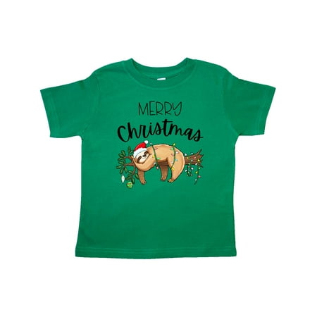 

Inktastic Merry Christmas Cute Sloth with Santa Hat and Lights Gift Toddler Boy or Toddler Girl T-Shirt