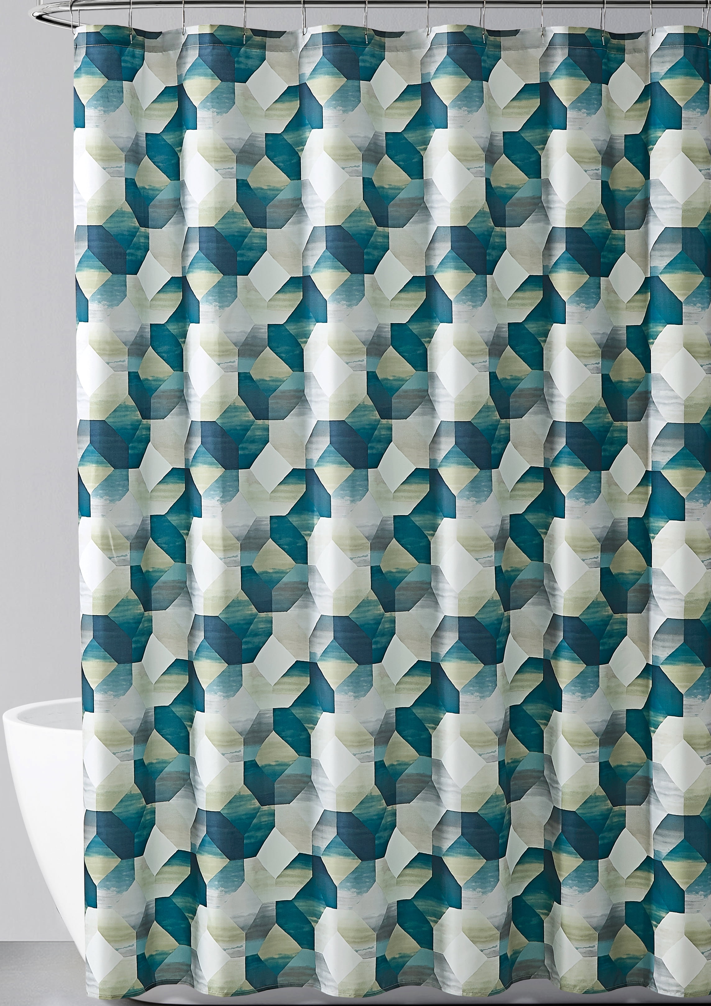 Modern Geometric Blue Green Shower Curtain for Bathroom