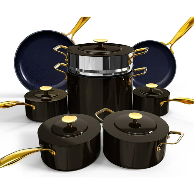 Juego de utensilios de cocina Nuwave Lux LE 13 piezas Diamond Ceramic Gold