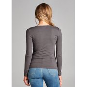 Emmalise Women's Plain Basic Scoop Neck Long Sleeve TShirt Tee - Charcoal, S