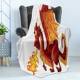 thumbnail image 4 of Dragon Soft Flannel Fleece Throw Blanket, Funny Spitting Winged Cartoon Mascot Playroom Childish Princess Illustration, Cozy Plush for Indoor and Outdoor Use, 50" x 70", Orange Red, by Ambesonne, 4 of 5