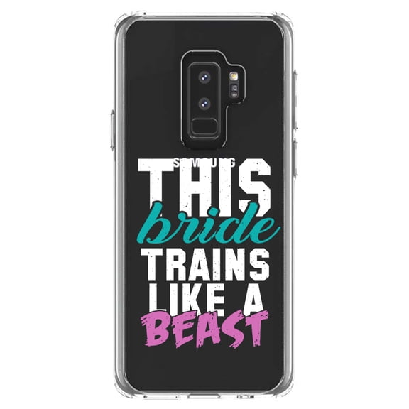 DistinctInk Clear Shockproof Hybrid Case for Samsung Galaxy S9  PLUS (6.2" Screen) - TPU Bumper Acrylic Back Tempered Glass Screen Protector - This Bride Trains Like a Beast