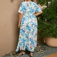 thumbnail image 6 of CHUMUD Women's Plus Size Floral Maxi Dress V-Neck Short Sleeves High Waist Bow Tie Long Dresses Vacation Mom Dress, 6 of 6