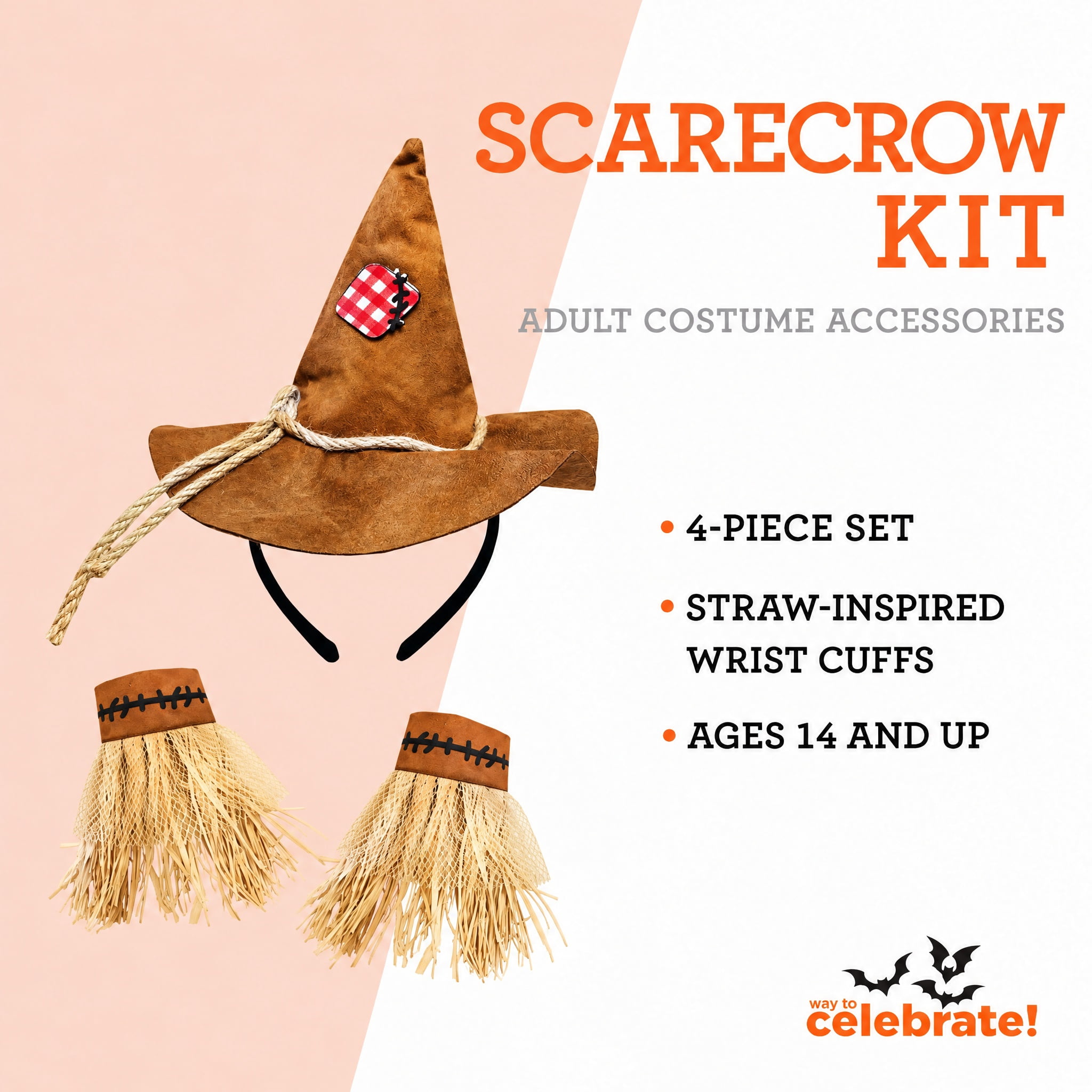 Scarecrow Costume Accessory Kit for Adults, Brown, 4 Pieces, Halloween by Way To Celebrate