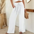 thumbnail image 5 of Flmaly vacation outfits for women High Waistband Women's Linen Wide Leg Pants Casual Loose High Waist Beach Haren Pants Pockets Vacation Outfits, 5 of 6