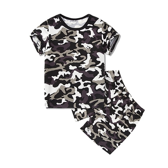 Hbdhejl Ensemble pour Garçon, T-Shirts et Shorts Camouflage, Ensemble d'Été Graphique, Taille 13 Ans-14 Ans, Gris