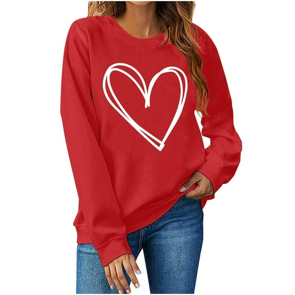 TKLPEHG Valentines Day Sweatshirt for Women Cute Heart Shirts Crewneck Casual Long Sleeve Valentines Pullover Holiday Tops (Red,S)