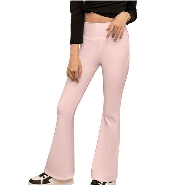 Odeerbi 6-16 Años Niñas Leggings Mallas Elásticas Pantalones Acampanados Color Sólido Terciopelo Cintura Alta Pantys