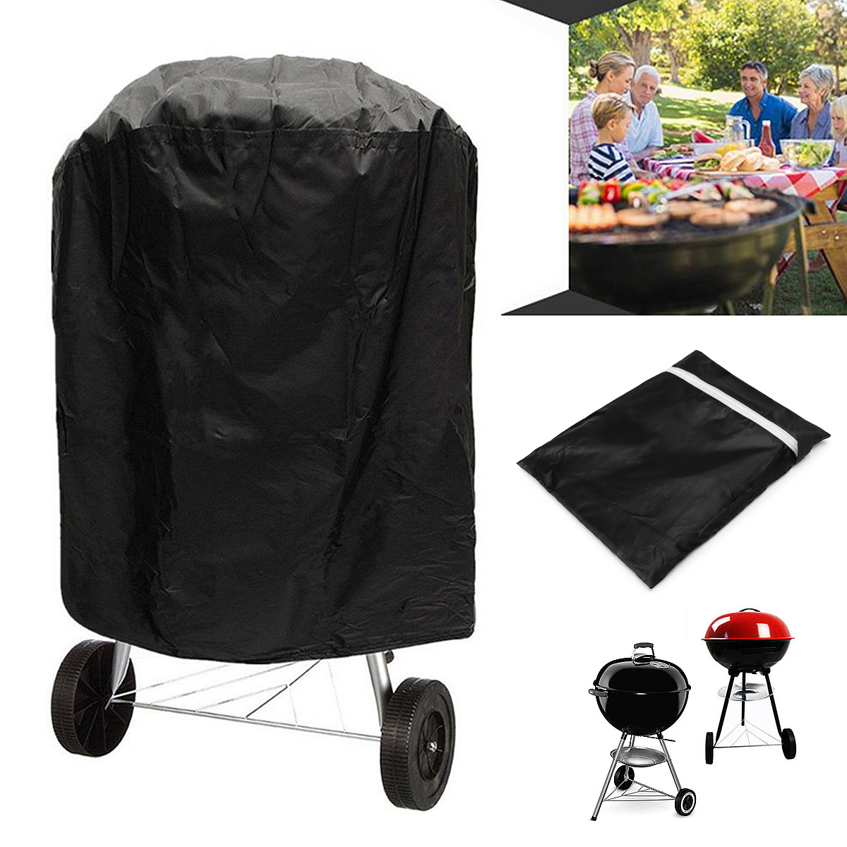 BBQ Grill Cover Barbecue Round Kettle Outdoor Waterproof UV Resistant