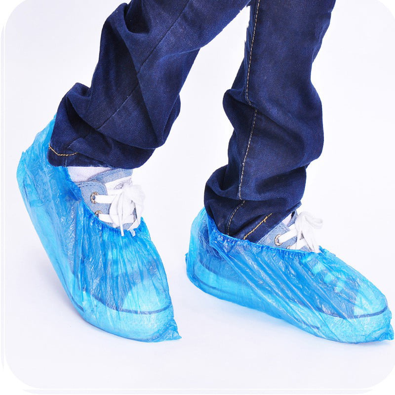 50PCS Waterproof Disposable Boot Shoes Cover Raining Day Overshoes Plastic Blue 
