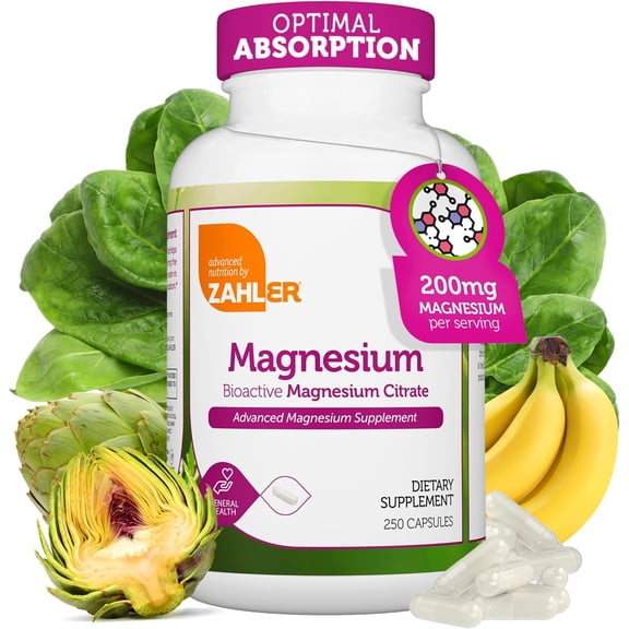 Magnesium, Bioactive Magnesium Citrate, 200 mg, 250 Capsules, Zahler