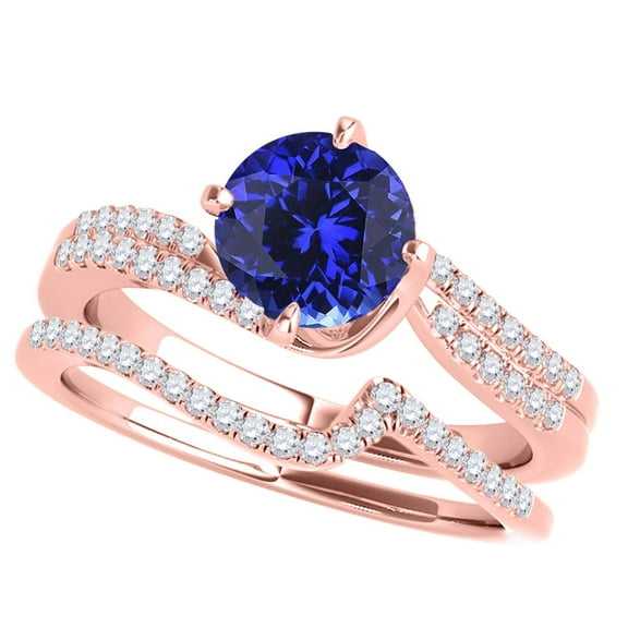 Aonejewelry 1.15 Ct. Ttw Halo Tanzanite and Diamond Bridal Set In 14k Rose Gold