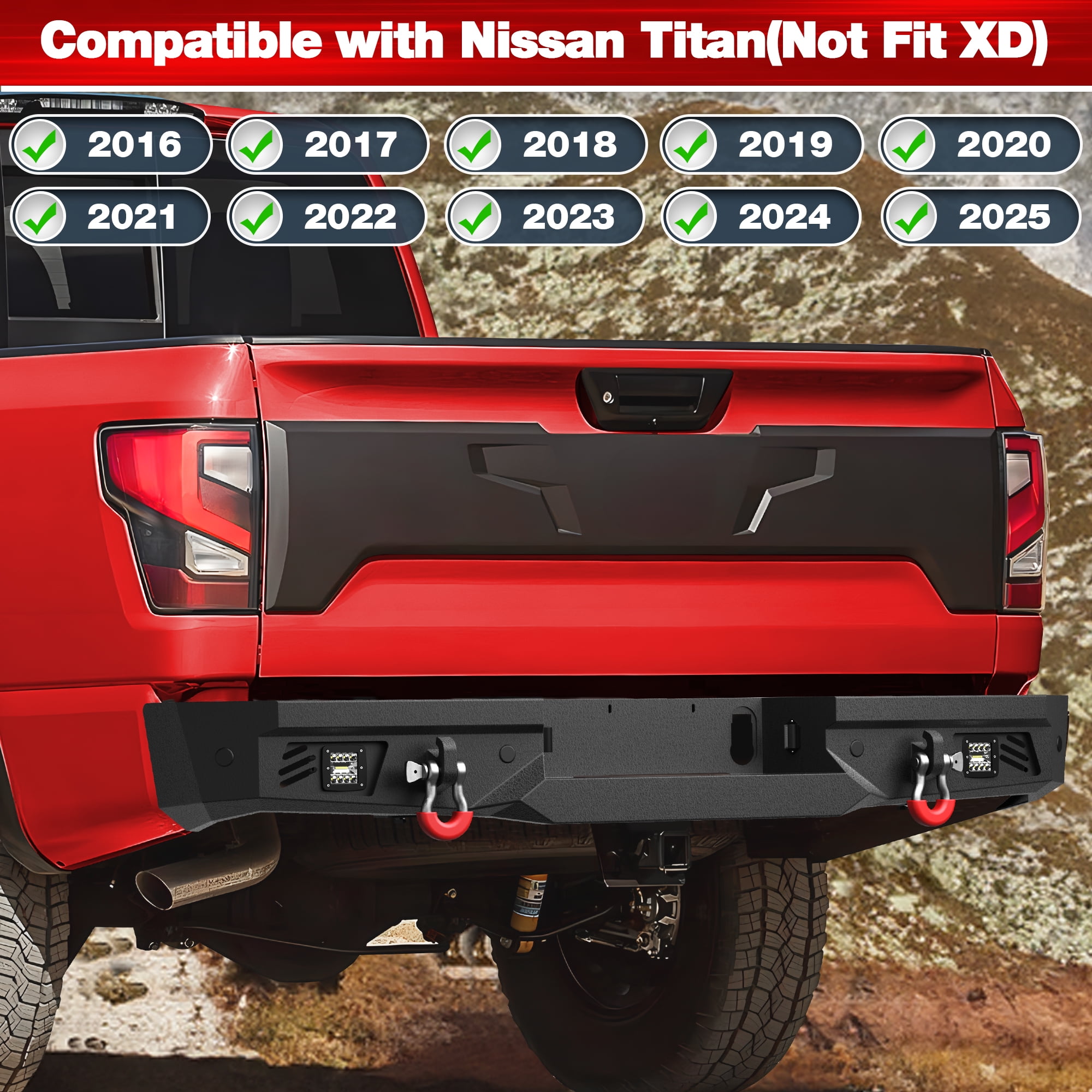 POFENZE Front and Rear Bumper Set for 2016-2024 Nissan Titan Full Width Pickup Truck Bumper w/Winch Plate, Light Bar, 6x18w Fog Lights