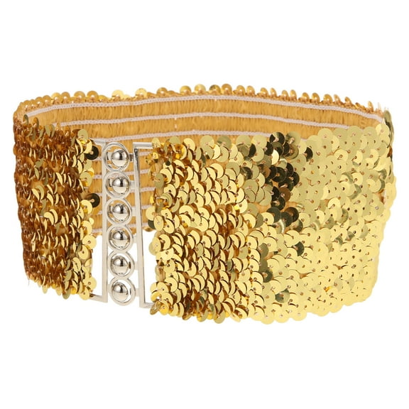 PAMINGONO 1Pack Golden Wide Sequin Elastic Waist Belt for Women's Dresses and Weddings