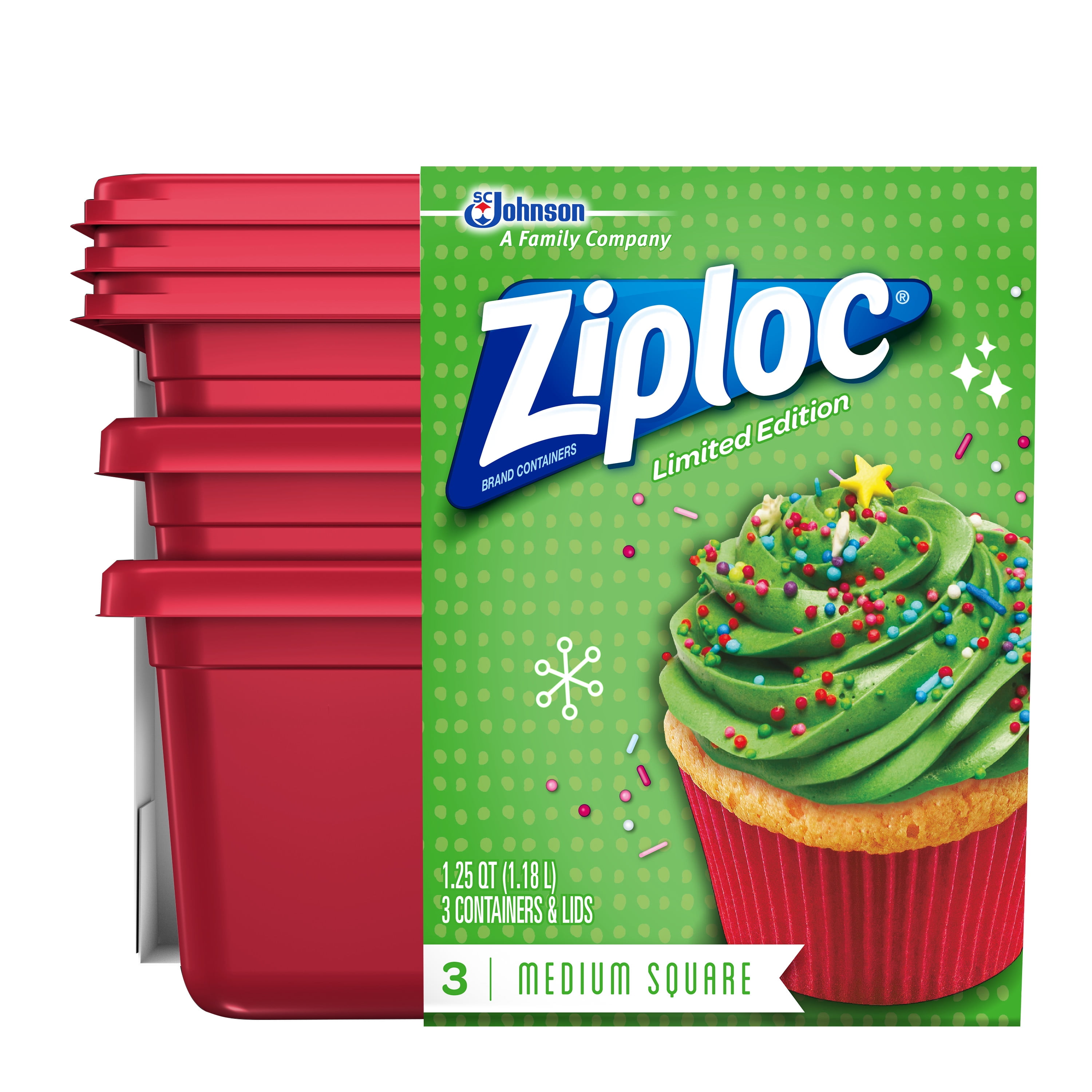 Ziploc Limited Edition Holiday Container, Red, Medium Square, 3 count