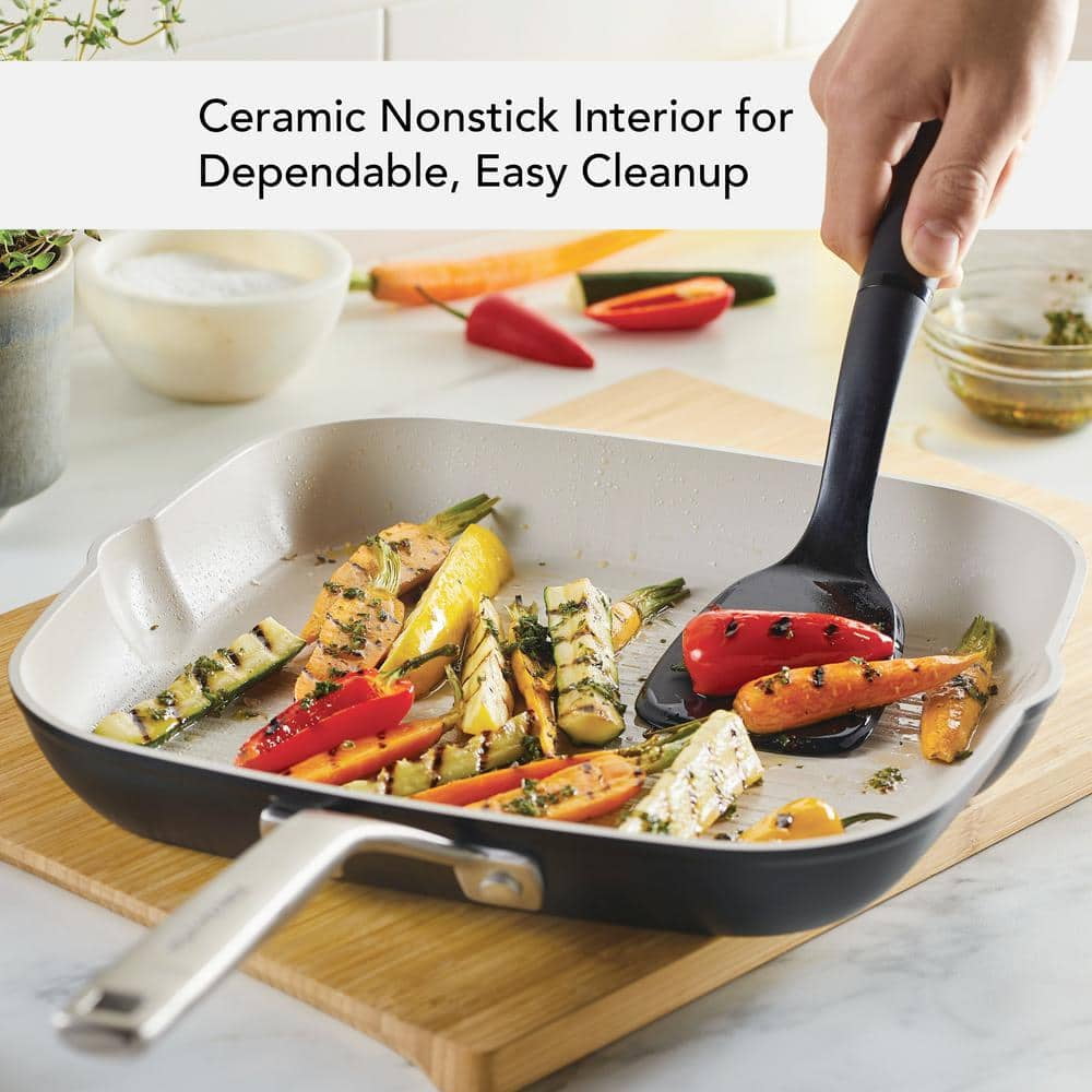 KitchenAid Hard Anodized 11.25 Inch Ceramic Nonstick Grill Pan, Oven Safe to 500°F, Matte Black