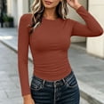 thumbnail image 6 of BLVB Womens Long Sleeve Basic Shirt Crew Neck Ruched Fitted Fall Tops Soft Stretch Undershirts Base Layer Clothing(Orange,Small), 6 of 9