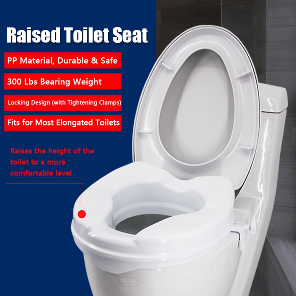 Raised Toilet Seat with Lid 300 Lbs Heavy Duty Elevated Toilet Seat with Tightening Clamps Raised Toilet Seats for Most Elongated Toilets (White, 6 Inches)
