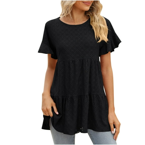 Fesfesfes Loose Fitting Tops for Womens Casual Solid Color Round Neck Short Sleeve Tops Blouses Womens Casual Tops 12(XXL)