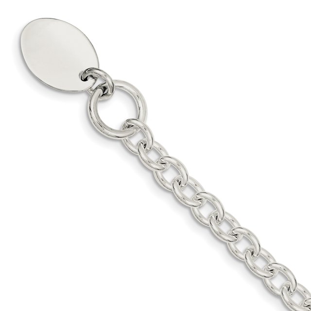 Sterling Silver Engraveable Oval Disc on Fancy Link Bracelet 25 Inch "Bracelets