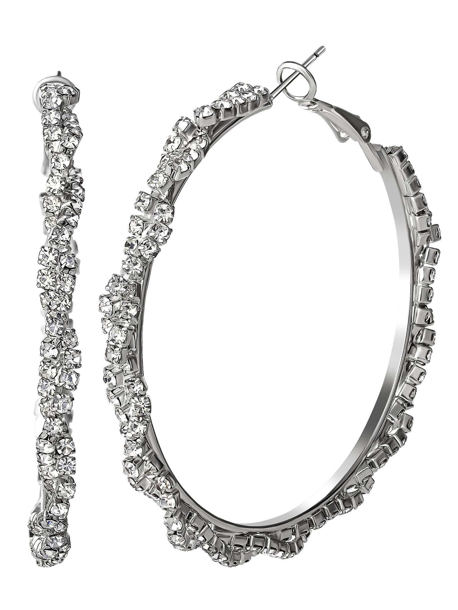 Jessica Simpson Women's Twisted Hoop Rhinestone Earrings