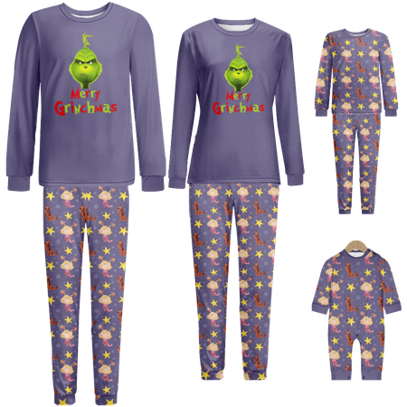 

FUNIER Matching Family Christmas Pajamas Sleepwear Set Christmas Grinch Printed Sizes for Adult-Kids-Baby-Pet 2 Pieces Top and Pants Bodysuits Xmas Pjs Set