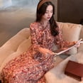 thumbnail image 4 of CNKOO Spring And Autumn Long-Sleeved Gentle Loose Mid-Length Floral Chiffon Ladies Chest Bow Tie Dress, 4 of 9
