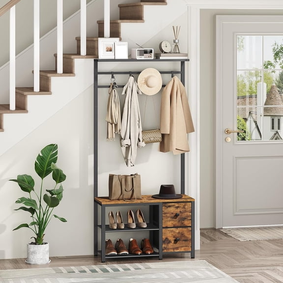 5-in-1 Hall Tree with Drawers, Entryway  with 8 Adjustable Coat Rack and Shoe Storage