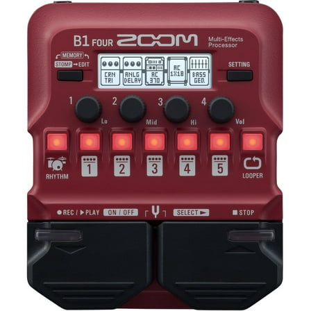 Zoom B1 FOUR Bass Guitar Multi-Effects Processor Pedal, With 60  Built-in effects, Amp Modeling, Looper, Rhythm Section, Tuner, Battery Powered