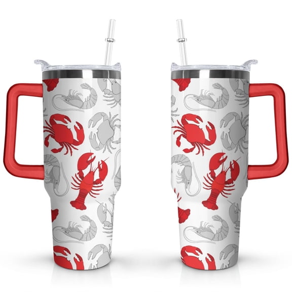 40oz Colorful Red Crab Stainless Steel Flip Straw Tumbler Spill Proof Travel Cup Double Wall Vacuum Insulated Coffee Mug with Top Handle