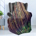 thumbnail image 4 of Forest Soft Flannel Fleece Blanket, Forest in the Morning Tall Trees Trunks Greenery Natural Environment Picture Print, Cozy Plush for Indoor and Outdoor Use, 60" x 80", Green Brown, by Ambesonne, 4 of 5