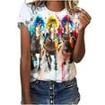 thumbnail image 1 of Simua Womens Horse Racing Tops Cap Sleeve Summer Retro Blouse Crew Neck Tee Shirt Stylish Workout Tshirts for Ladies, 1 of 4