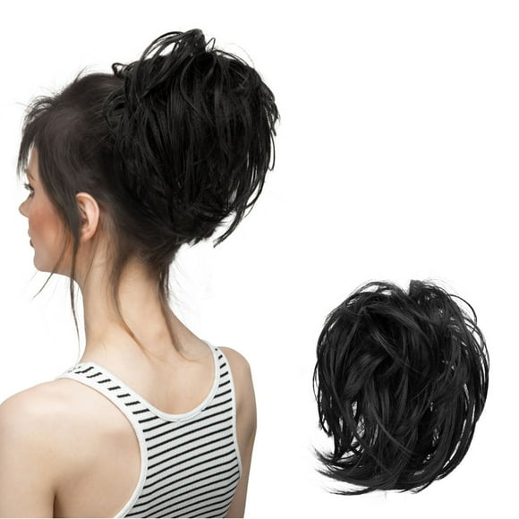 Mother'S Day Real Silk Wig, Messy Hair Bun Hair Pieces Curly Synthetic Updo Scrunchies Ponytail Extension for Women Black 1Pcs, Wig, Closure,Hair Bundles,Lace Frontal,Highlight Cap,Lace Front,Lace