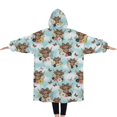 thumbnail image 2 of Oversized Wearable Blanket Hoodie,Blue Highland Cow Flower Butterfly Pattern Sherpa Blanket Hoodie with Super Pockets,Super Warm Fuzzy Pullover for Women & Men, 2 of 6