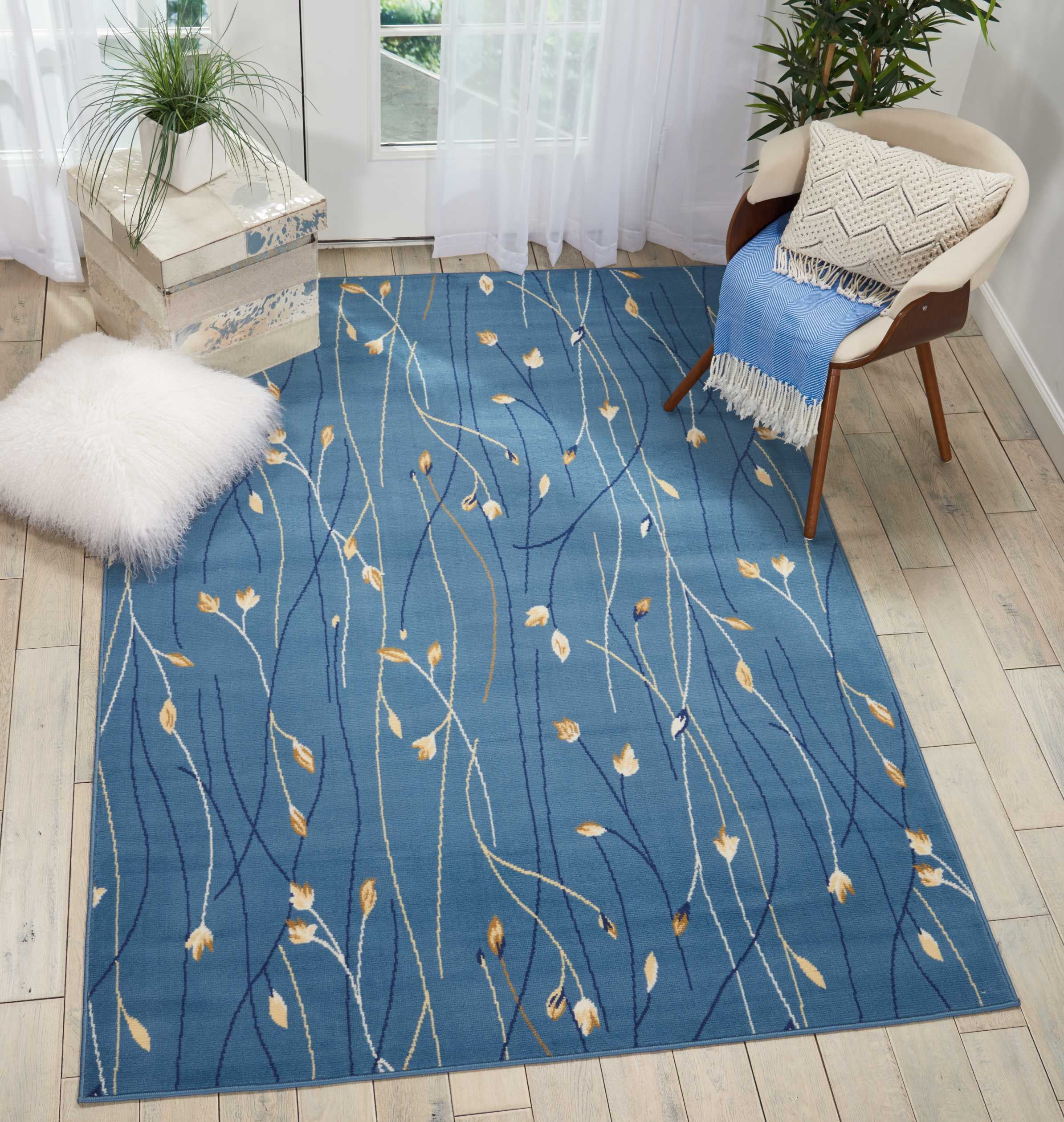 Light Blue Botanical Area Rug by Pinewood Grove