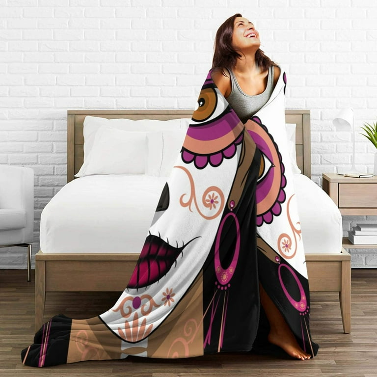 DouZhe Ultra Soft Micro Fleece Lightweight Flannel Bed Blanket Day Of The Dead Mexican Print Cozy Warm Throw Blankets 80 x60 Walmart