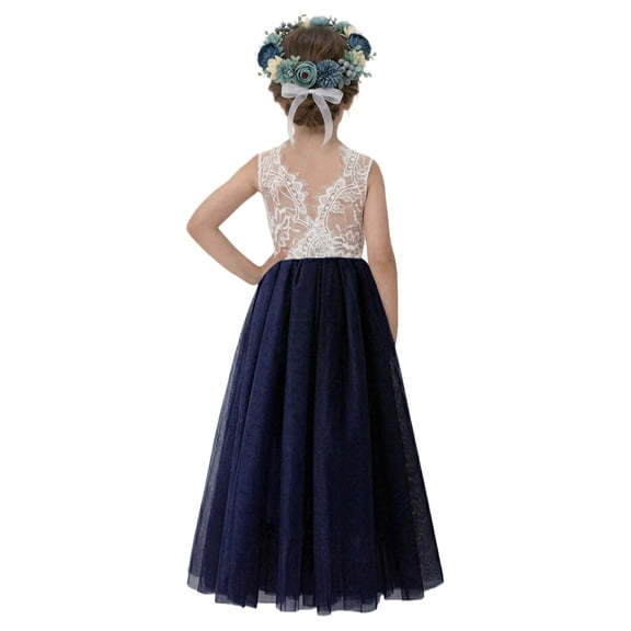 2Bunnies Girls' 12M-12yr Rose Lace Sleeveless Maxi Flower Girl Dress