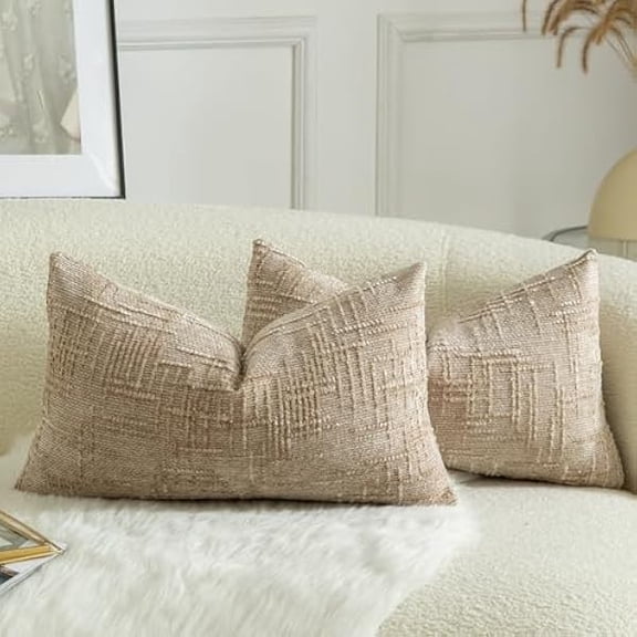 Eryueer Pack of 2 Solid Decorative Soft Chenille Camel Cushion Covers 30x50cm 12x20 Inch Lumbar Accent Solid Throw Pillow Case Soft Cozy Luxury Pillow Covers for Sofa Couch Bedroom