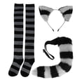 thumbnail image 4 of Conjunto de disfraz de gato para cosplay: incluye diadema, pinza para el pelo, medias y orejas. Gris oscuro, 4 of 9