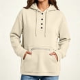 thumbnail image 5 of Cmfcve Button Henley Neck Hoodies for Women Fall Winter Oversized Sweatshirt Drawstring Casual Hooded Pullover Tops, 5 of 6